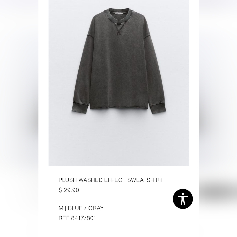 Zara Terry Sweatshirt Mineral Washed Gray - Picture 2 of 10